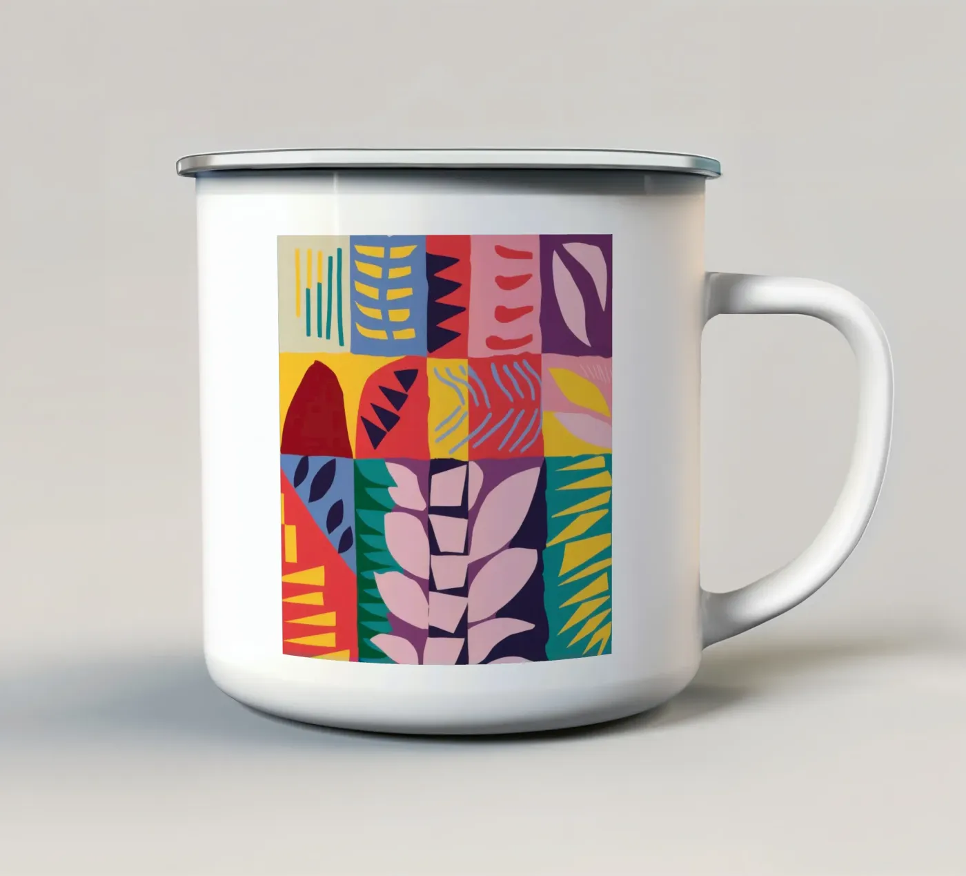 Patchwork Pattern Grid enamel mug by Obs Canvas