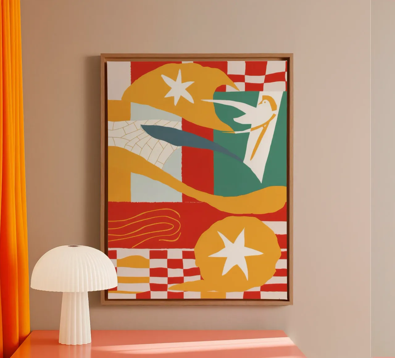 Hemels Dambord Abstract canvas met Baklijst van Lunar Valentina