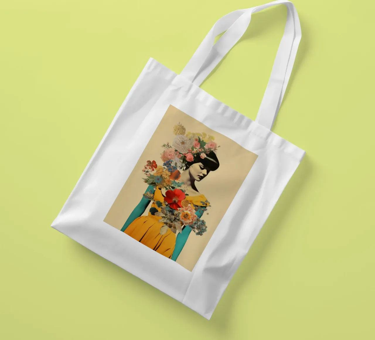 Collage Donna Vintage Fiore 1 borsa in juta da Tameo