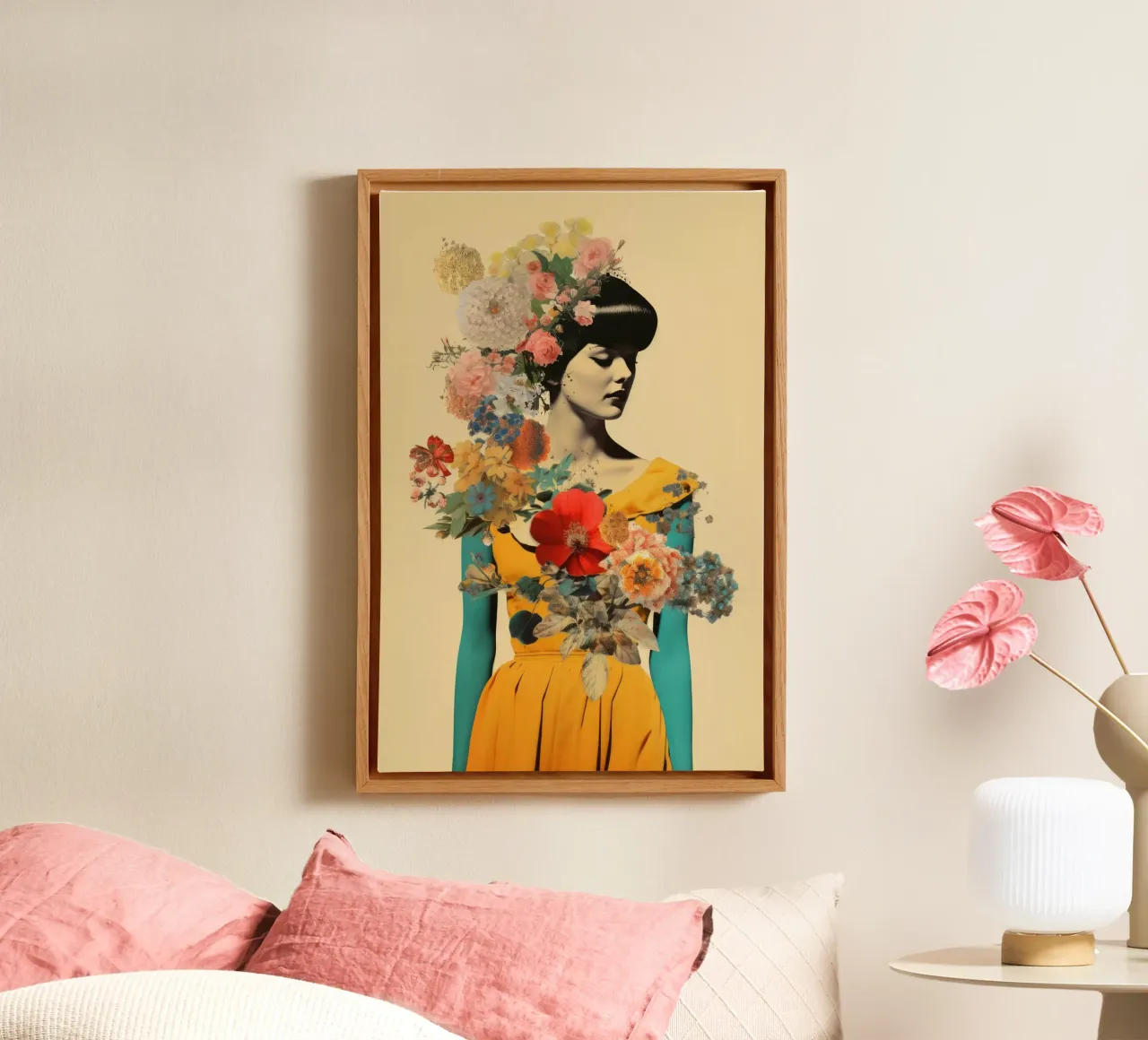 Collage Donna Vintage Fiore 1 tela con Cornice a cassetta da Tameo