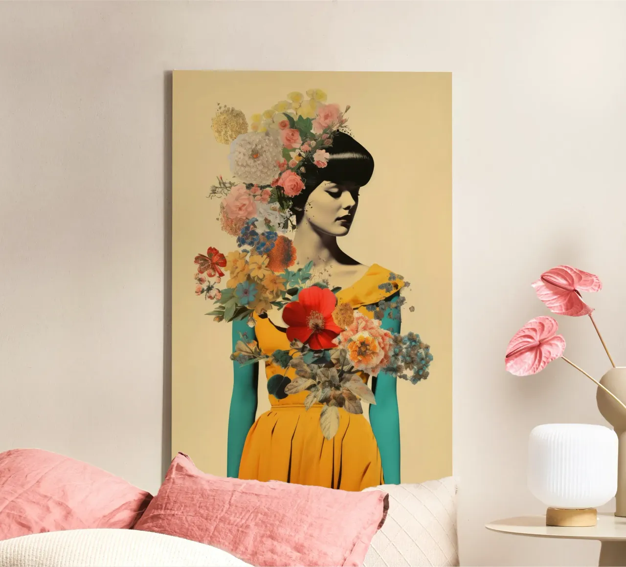Collage Donna Vintage Fiore 1 tela con Cornice a cassetta da Tameo