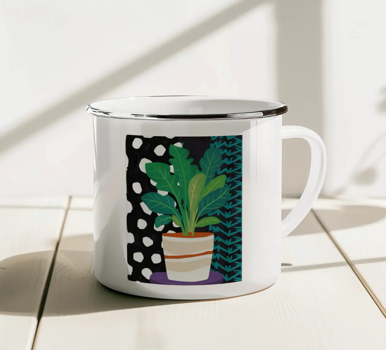 Monstera a pois tazza in smalto da Thistle Bloom