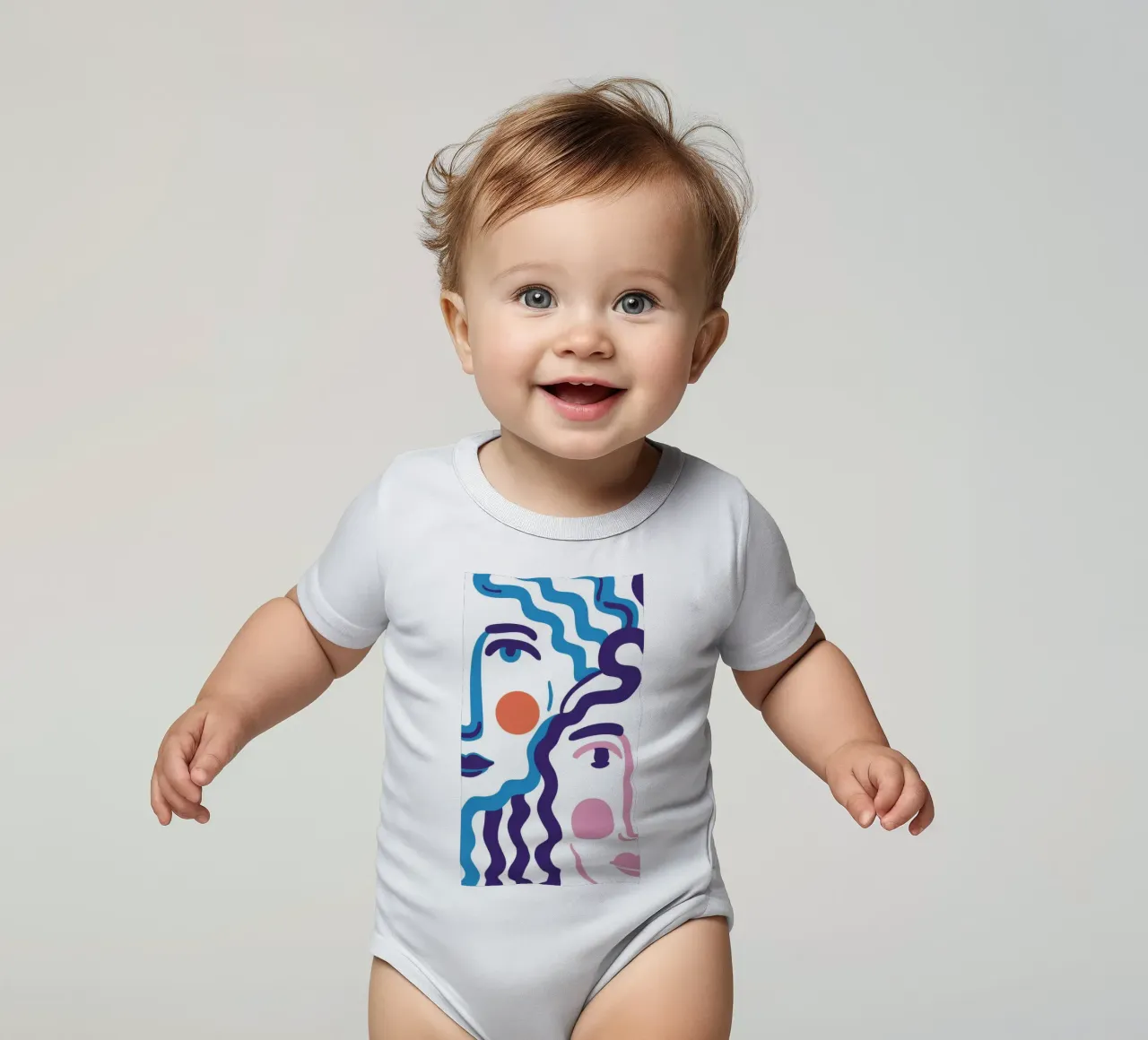 Ritratto a linee ondulate body neonato maniche corte da Line Fable