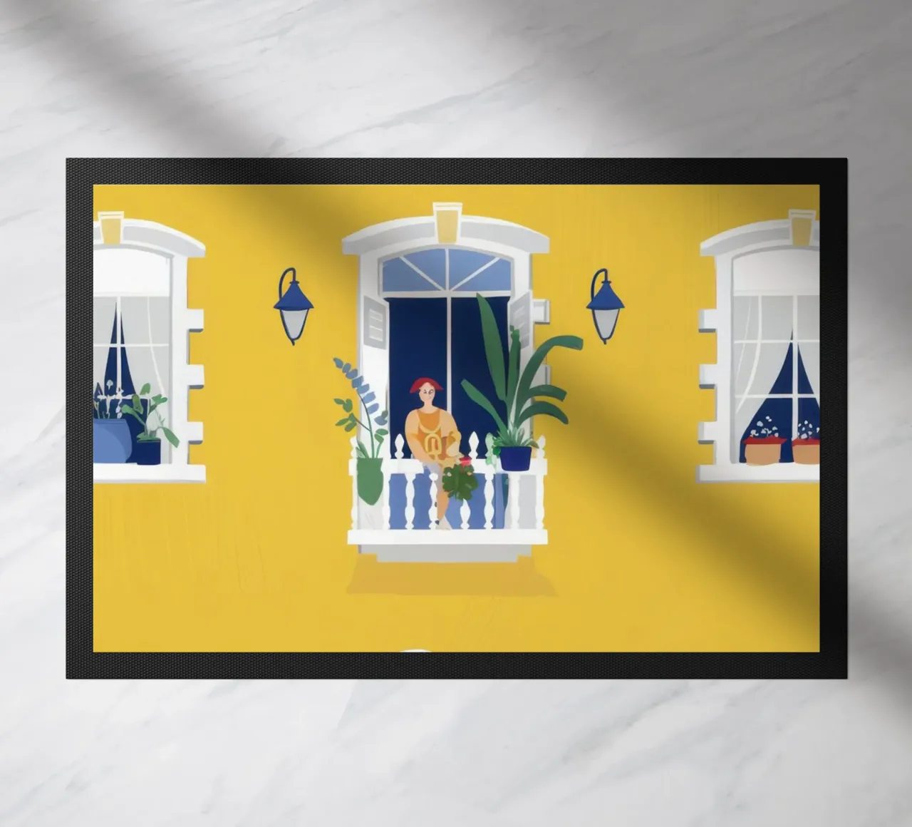 Façade jaune ensoleillée paillasson de Frosh Pallete