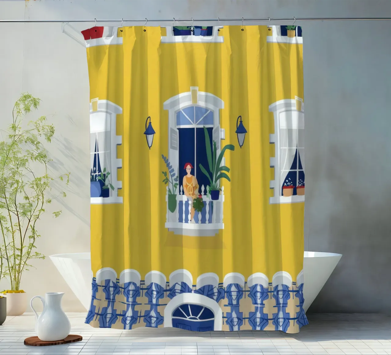 Sunny Yellow Facade shower curtain by Frosh Pallete