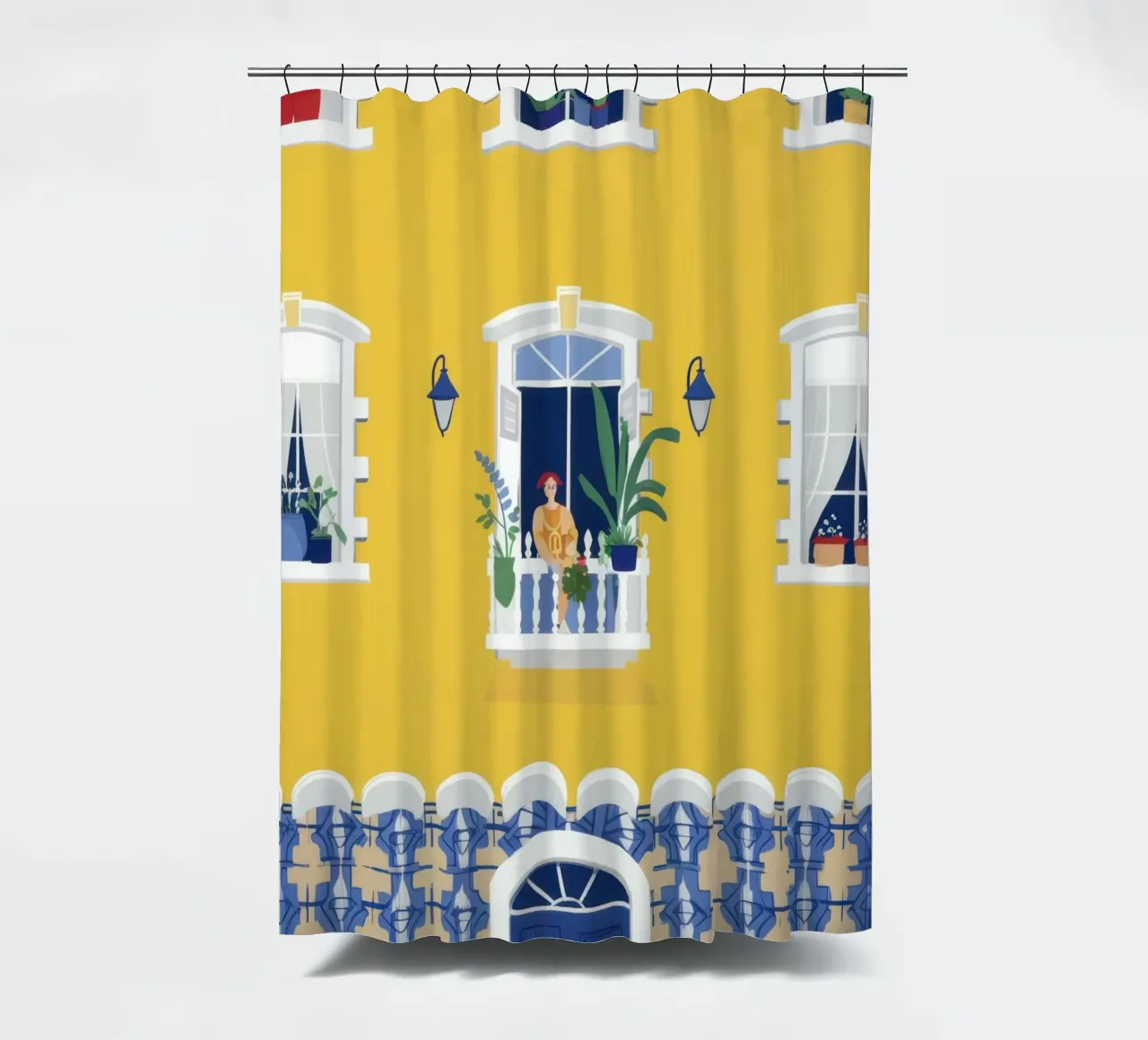 Sunny Yellow Facade shower curtain by Frosh Pallete