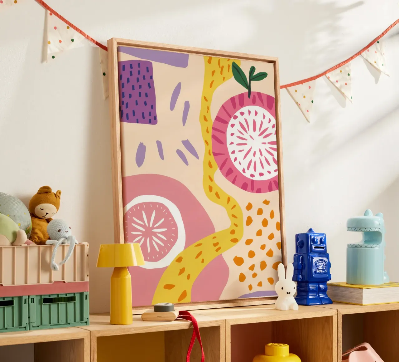 Pastel Citrus Abstract canvas met Baklijst van Lunar Valentina
