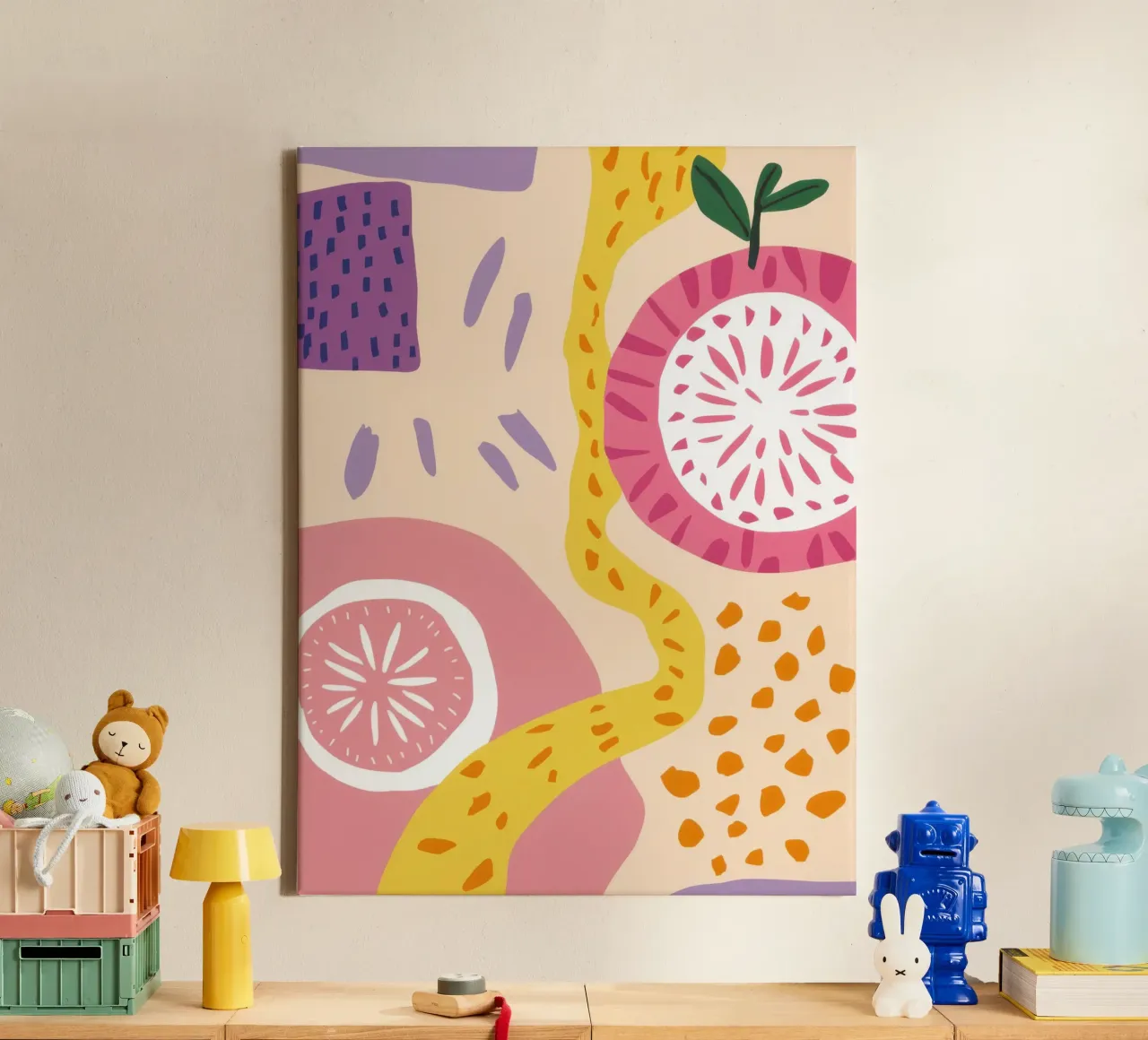 Pastel Citrus Abstract canvas met Baklijst van Lunar Valentina