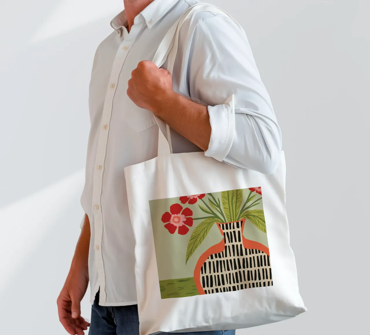 Fiori in vaso a righe borsa in juta da Line Fable