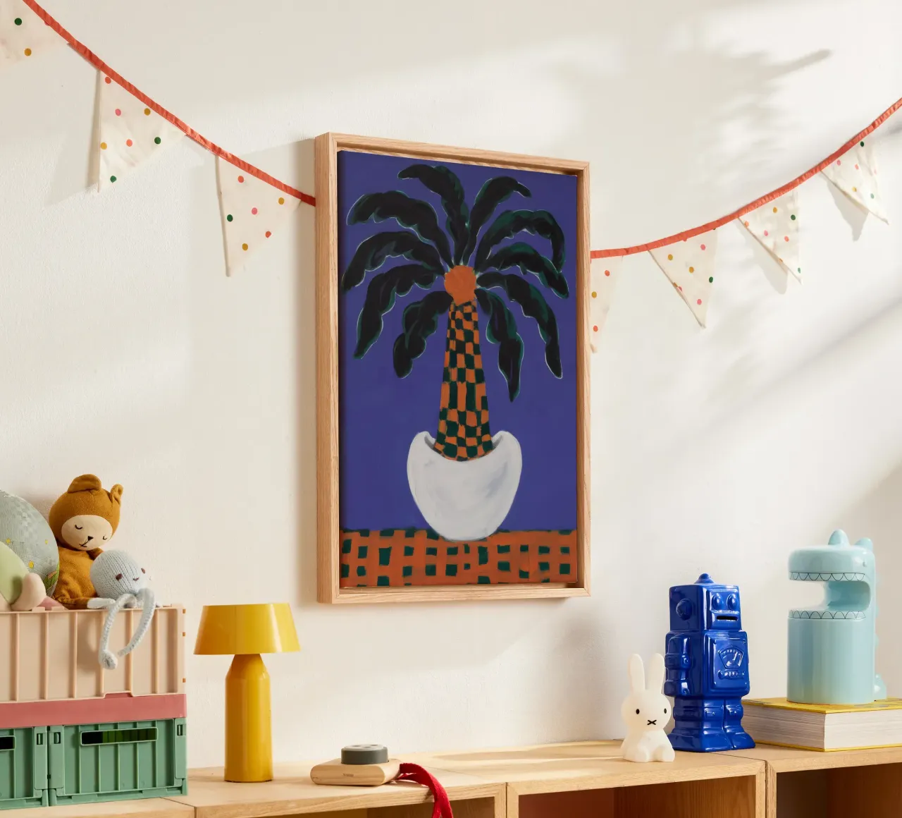 Palm in pot Stilte canvas met Baklijst van Lunar Valentina