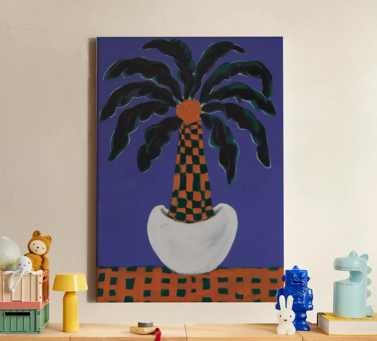 Palm in pot Stilte canvas met Baklijst van Lunar Valentina