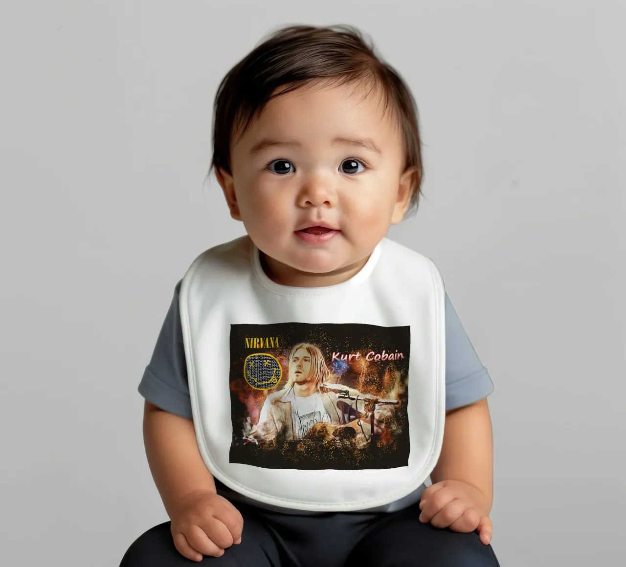 Kurt Cobain: The Fragile Icon Who Changed Music Forever baby bib by Abasa Inaraya