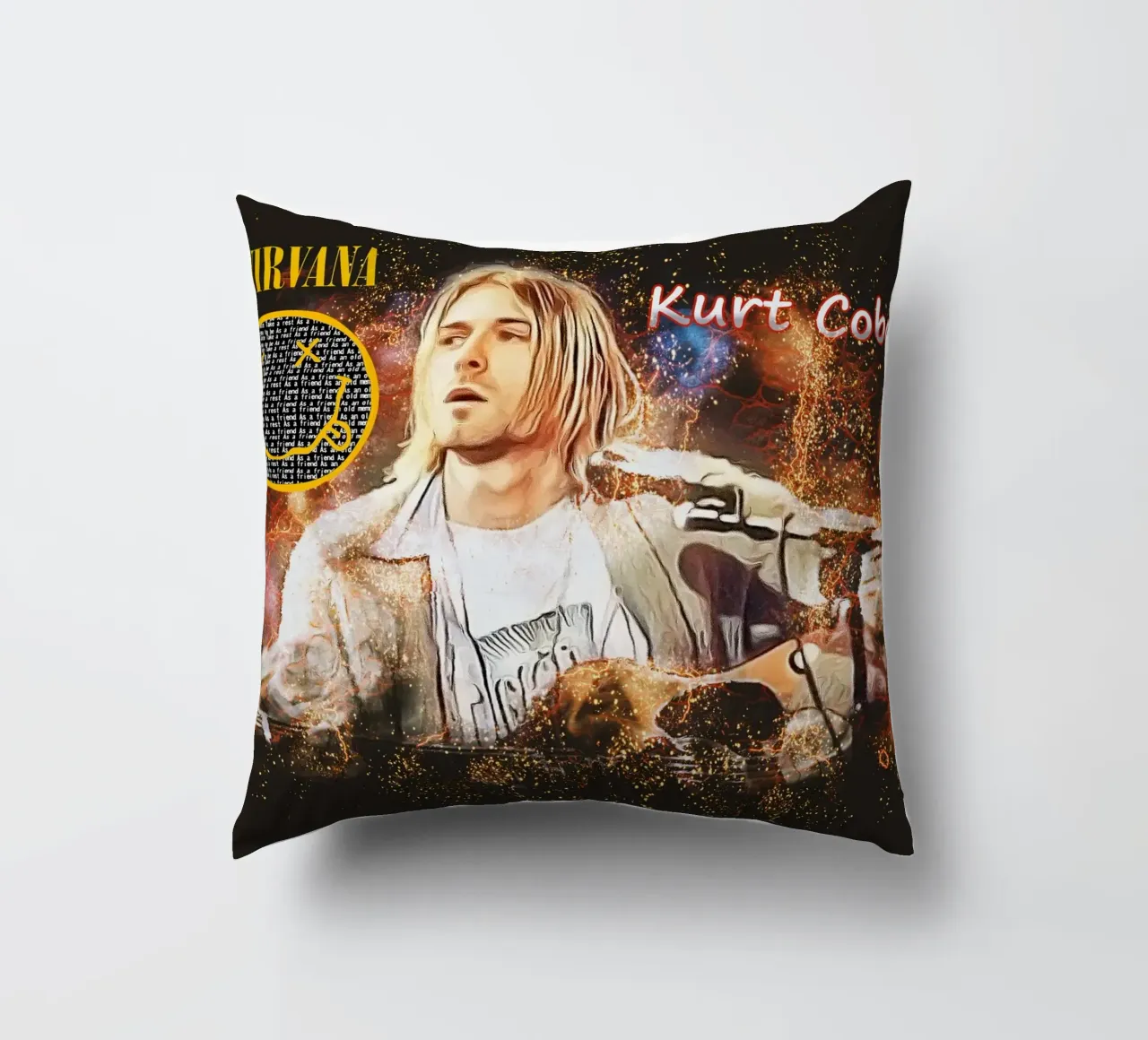 Kurt Cobain: The Fragile Icon Who Changed Music Forever decorative cushion by Abasa Inaraya