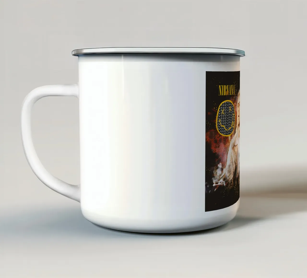 Kurt Cobain: The Fragile Icon Who Changed Music Forever enamel mug by Abasa Inaraya