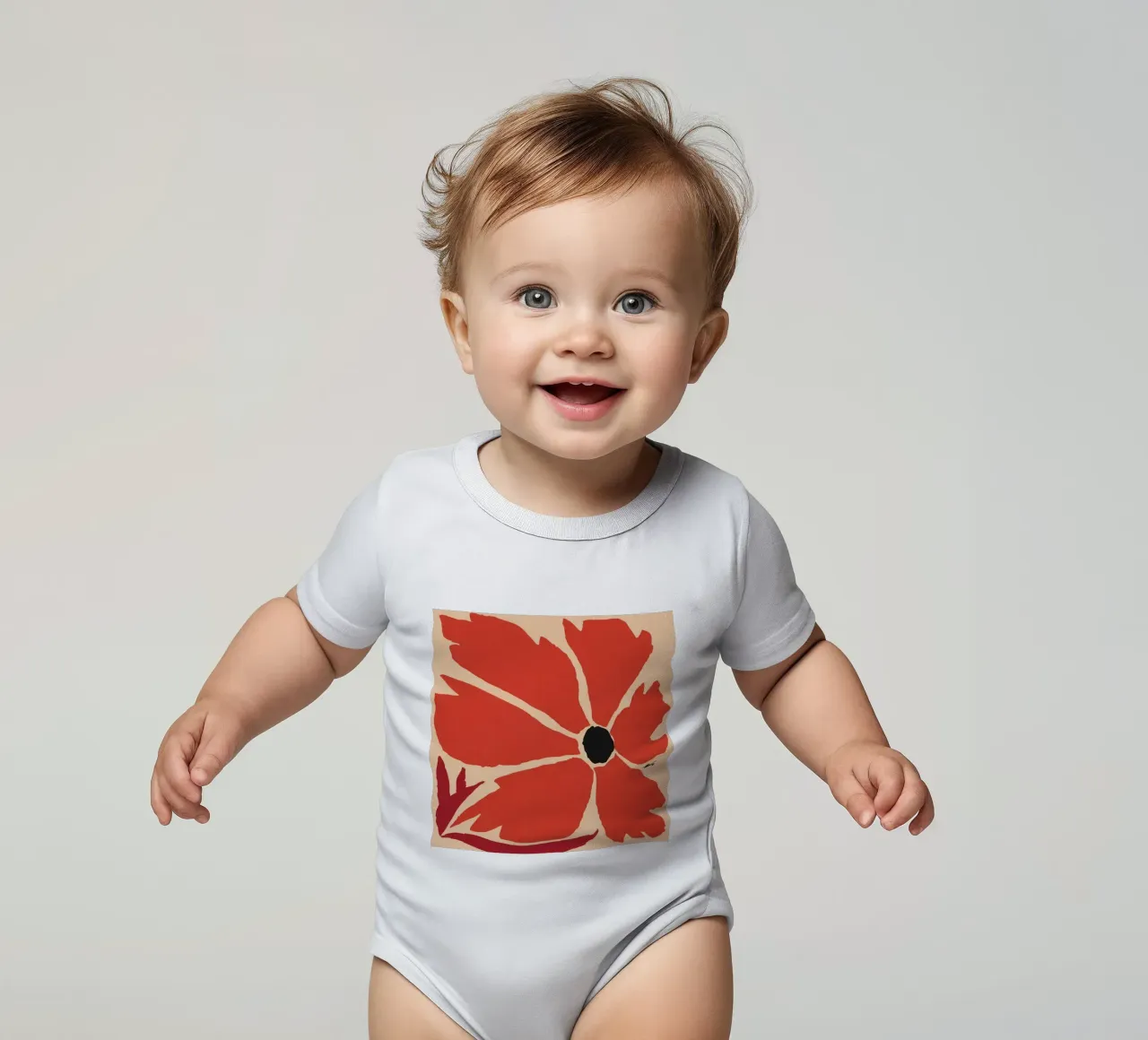 Bold Crimson Bloom short-sleeve baby romper by Frosh Pallete