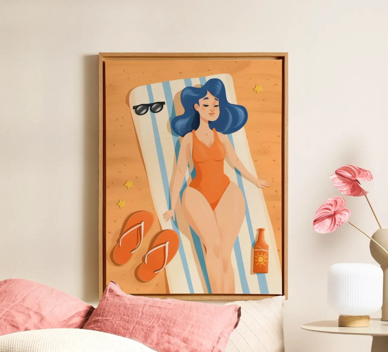 Azuurharige zonnebader canvas van Frosh Pallete