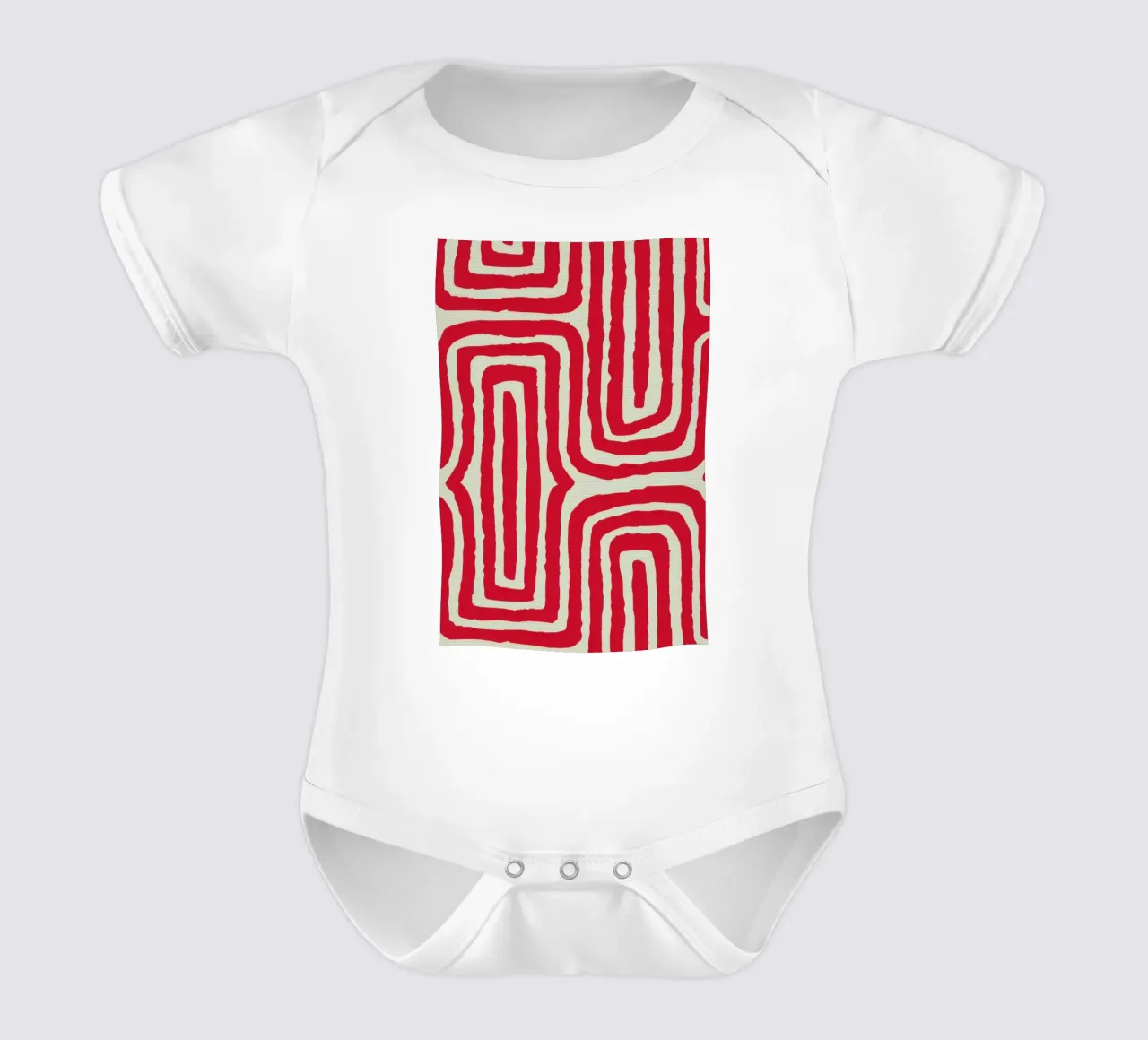 Red Labyrinth Pattern short-sleeve baby romper by Lunar Valentina