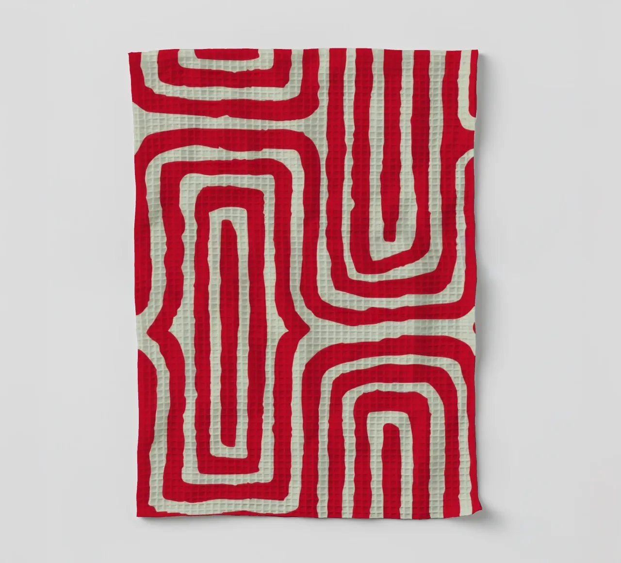 Red Labyrinth Pattern tea towel by Lunar Valentina