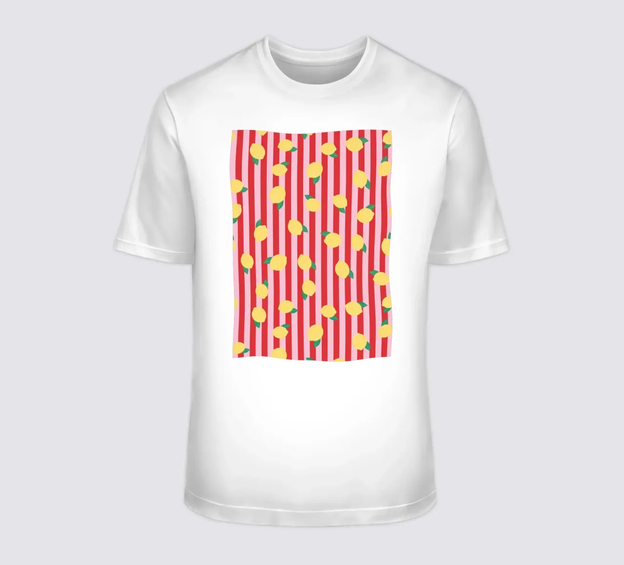 Bold Lemon Stripe Pattern on Pink and Red Background t-shirt by The Art Club
