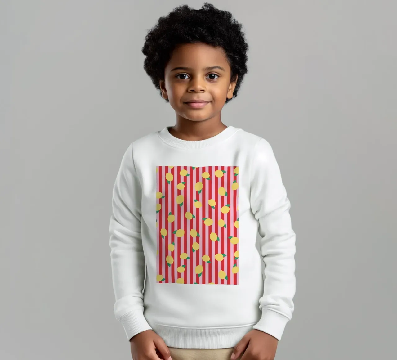 Bold Lemon Stripe Pattern on Pink and Red Background kids sweatshirt by The Art Club