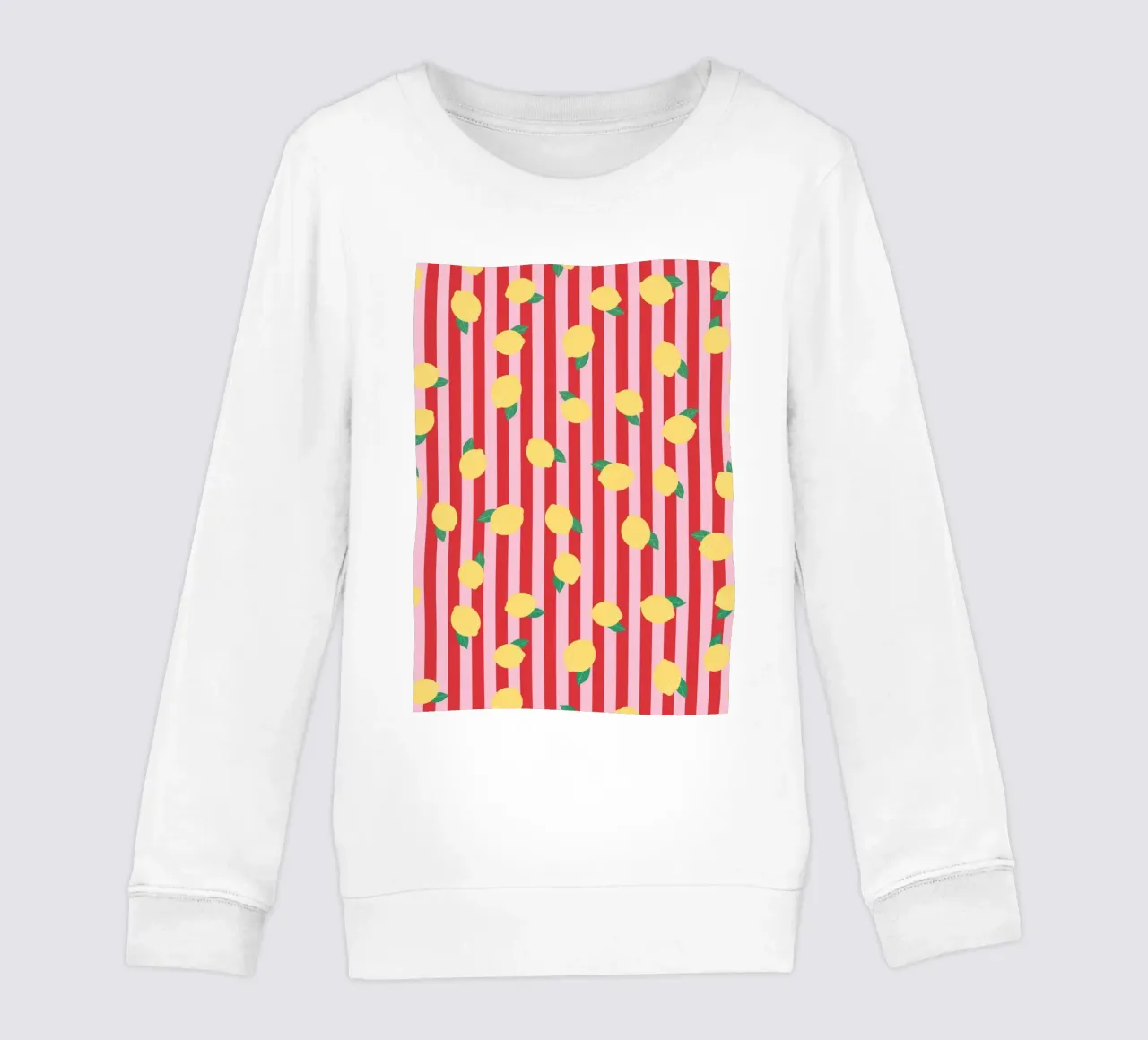 Bold Lemon Stripe Pattern on Pink and Red Background kids sweatshirt by The Art Club