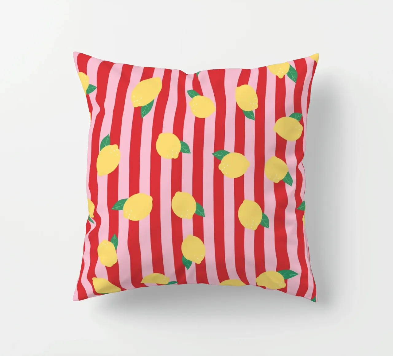 Bold Lemon Stripe Pattern on Pink and Red Background decorative cushion by The Art Club