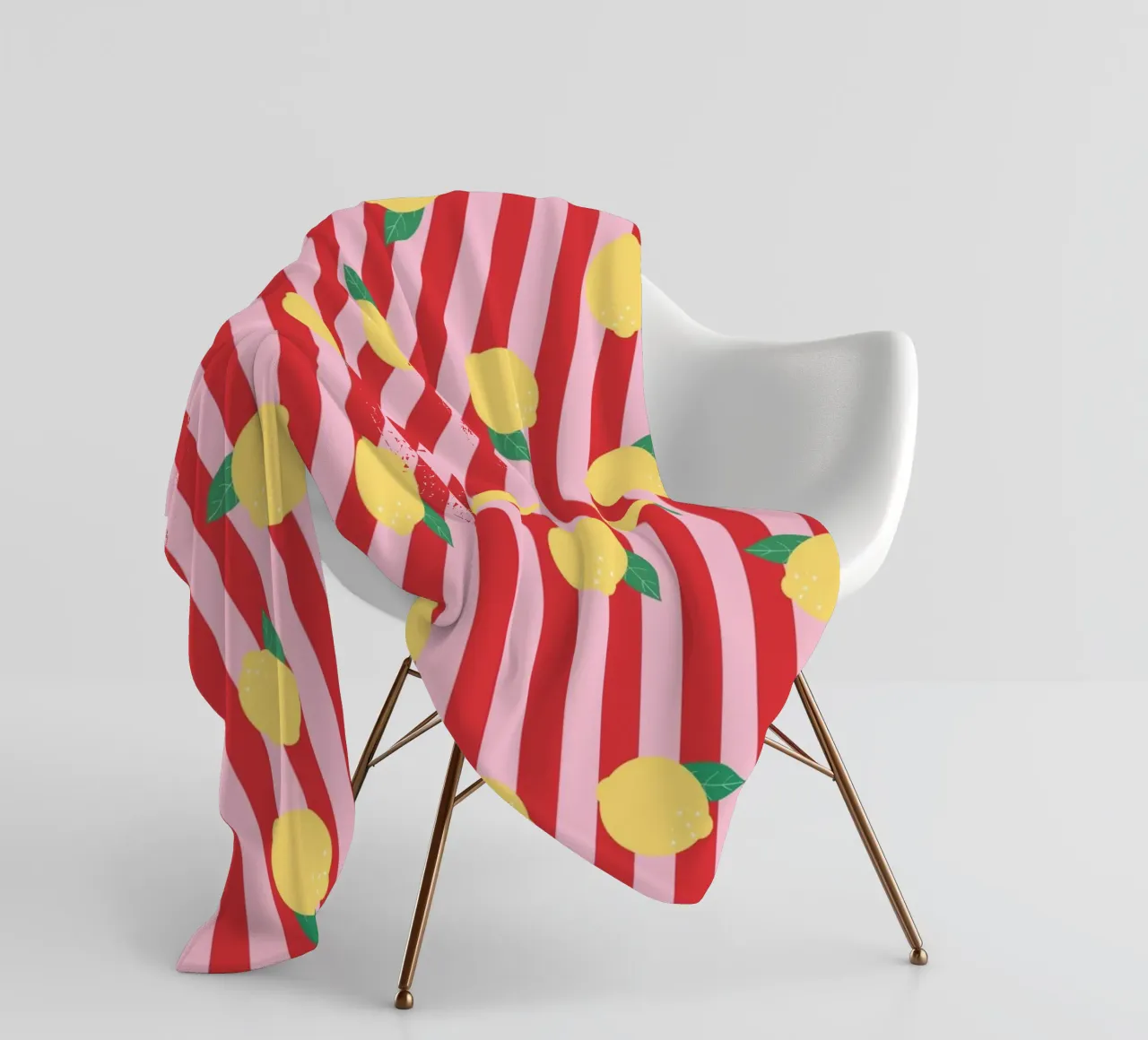 Bold Lemon Stripe Pattern on Pink and Red Background fleece blanket by The Art Club