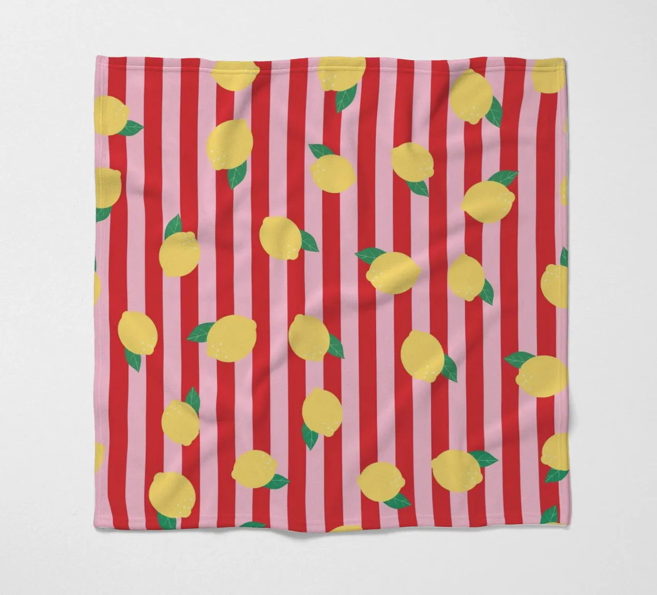Bold Lemon Stripe Pattern on Pink and Red Background fleece blanket by The Art Club