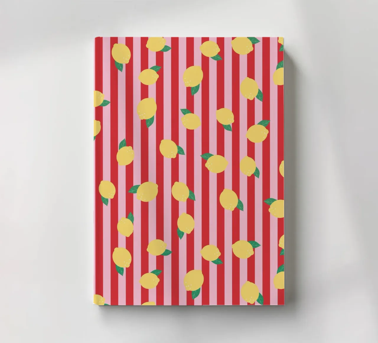 Bold Lemon Stripe Pattern on Pink and Red Background notebook by The Art Club