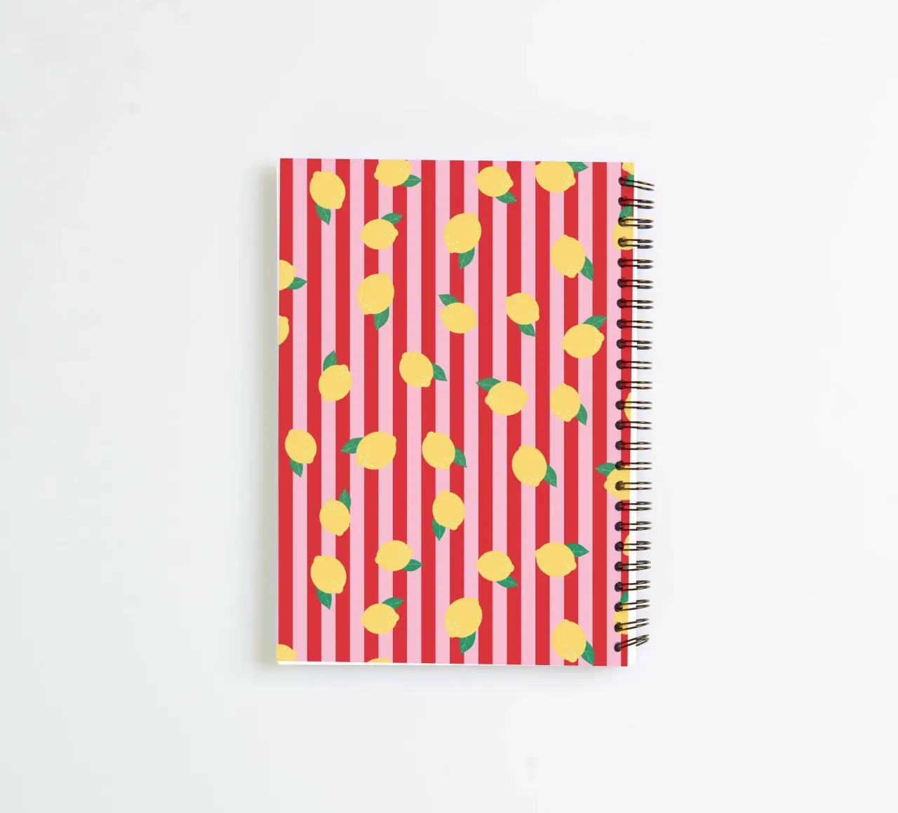 Bold Lemon Stripe Pattern on Pink and Red Background spiral notebook by The Art Club