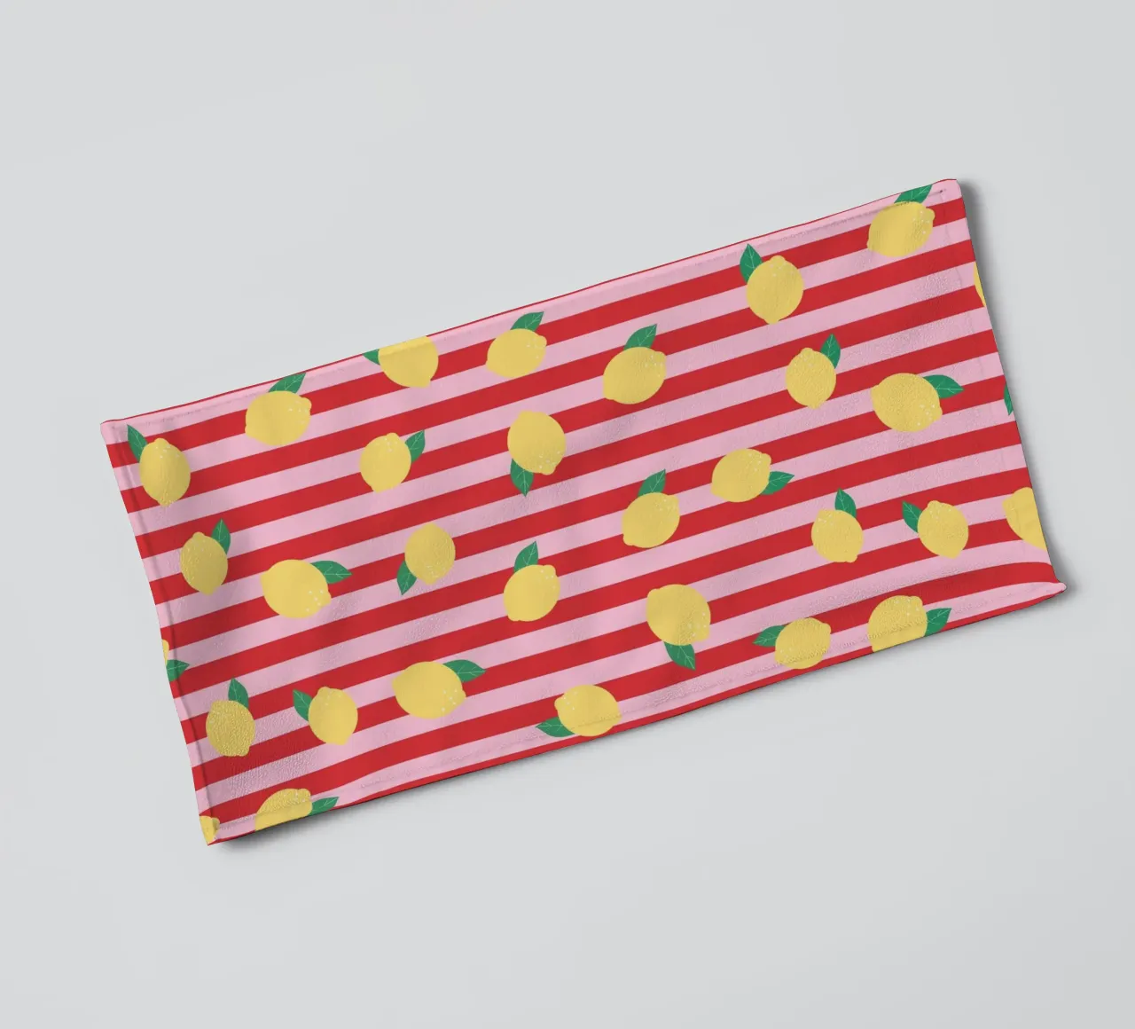 Bold Lemon Stripe Pattern on Pink and Red Background towel by The Art Club
