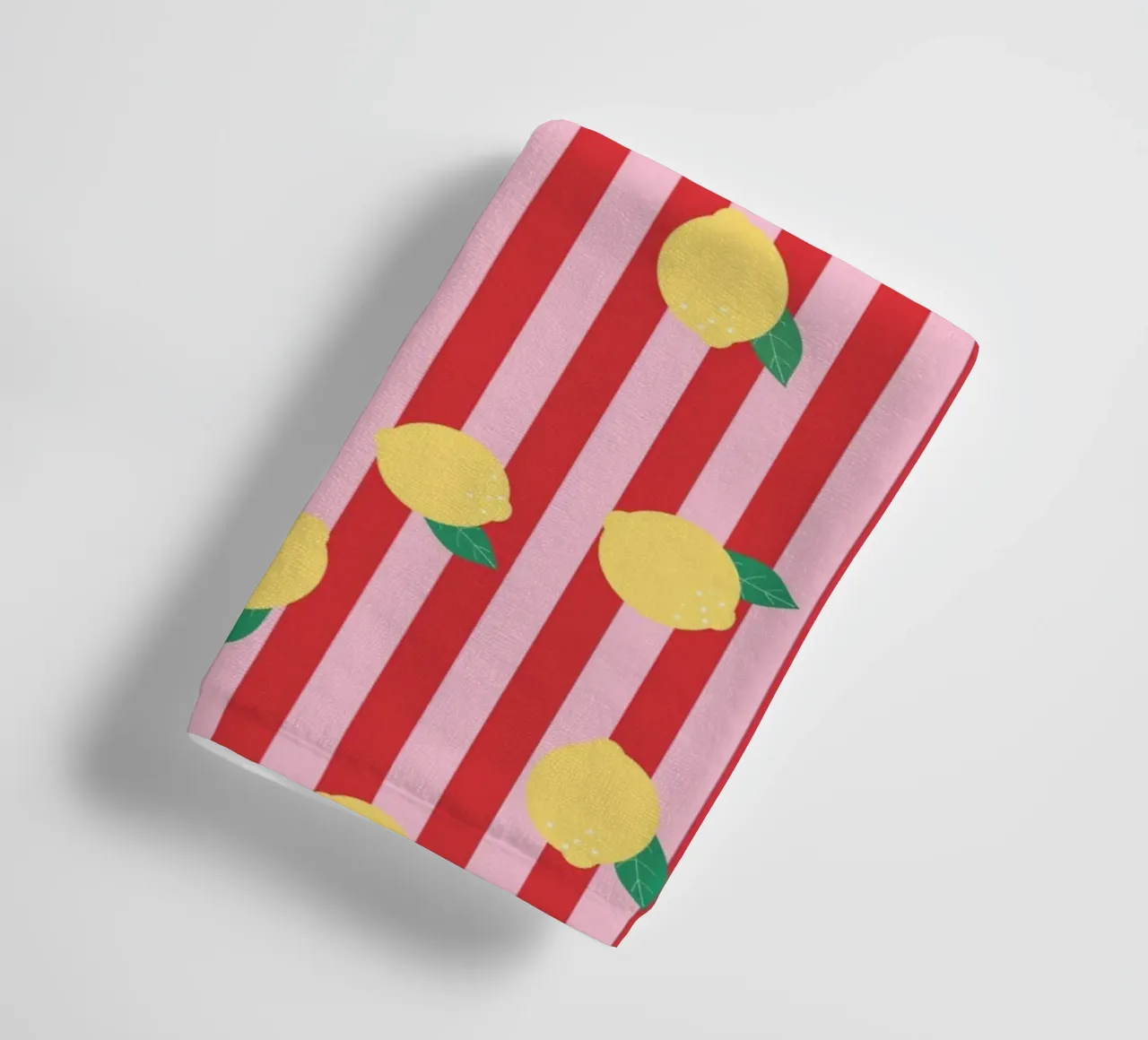 Bold Lemon Stripe Pattern on Pink and Red Background towel by The Art Club