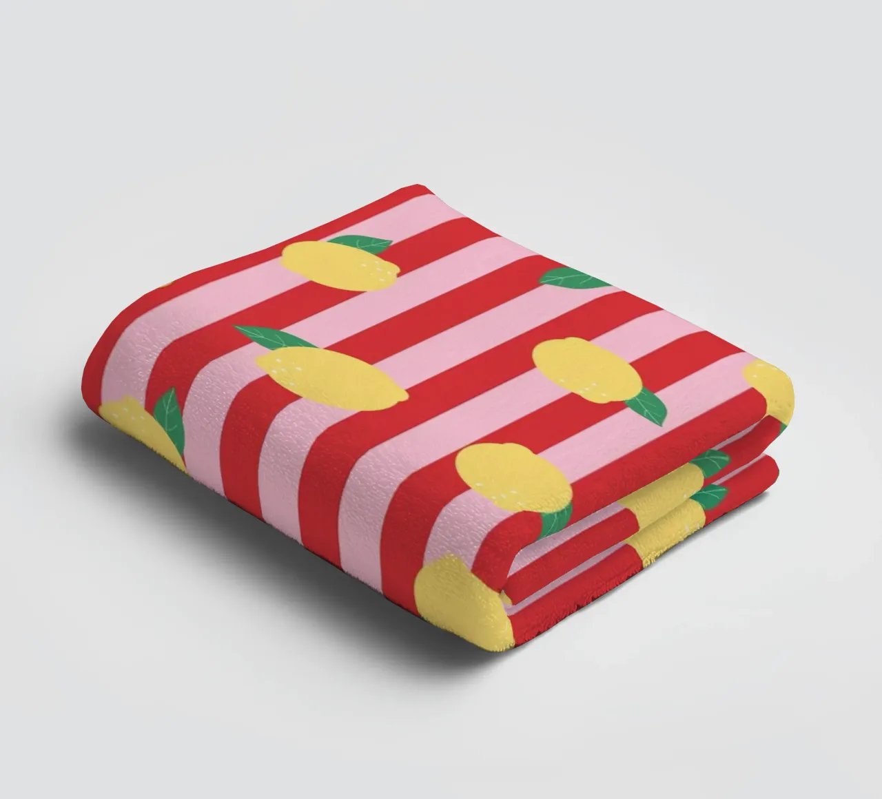 Bold Lemon Stripe Pattern on Pink and Red Background towel by The Art Club