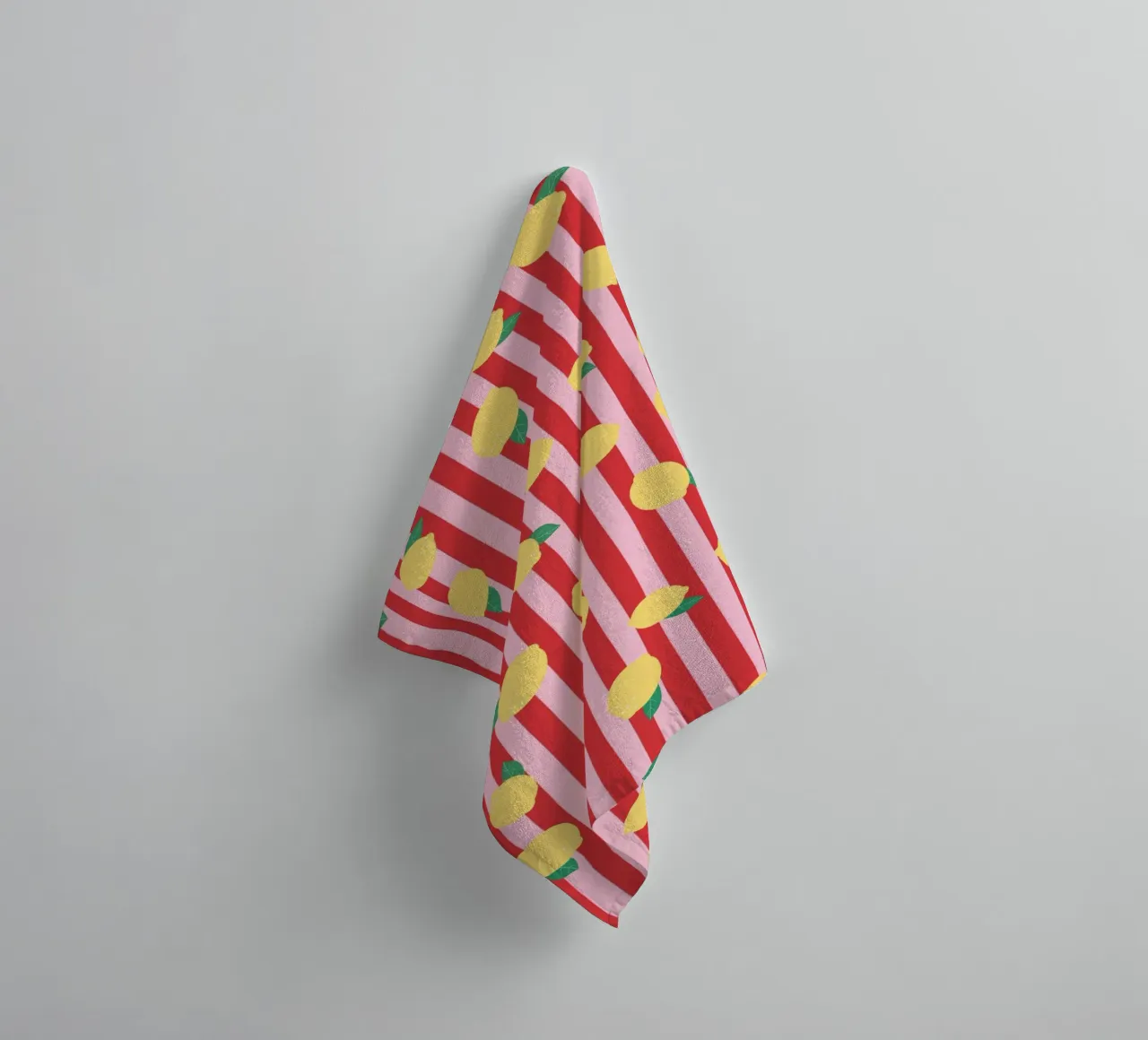 Bold Lemon Stripe Pattern on Pink and Red Background towel by The Art Club