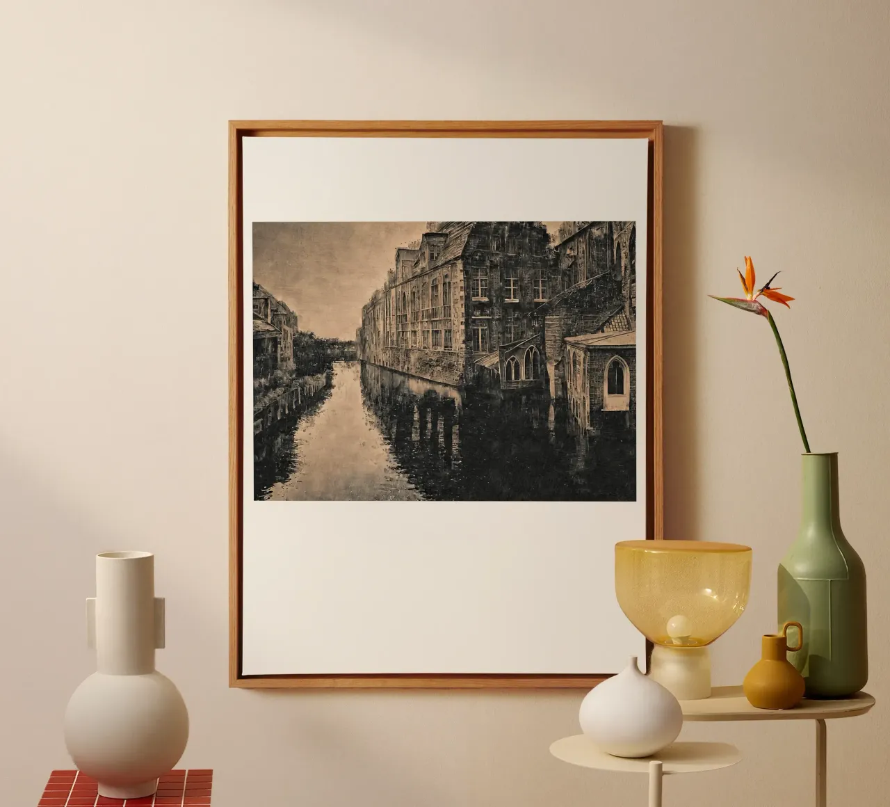 Bianco e nero Amsterdam Bruges tela con Cornice a cassetta da ART BEST