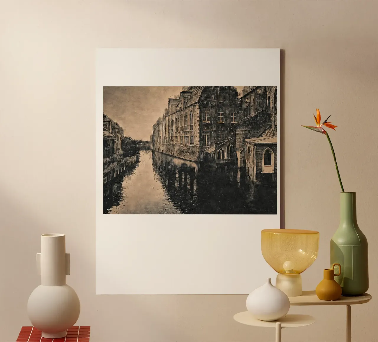 Bianco e nero Amsterdam Bruges tela con Cornice a cassetta da ART BEST
