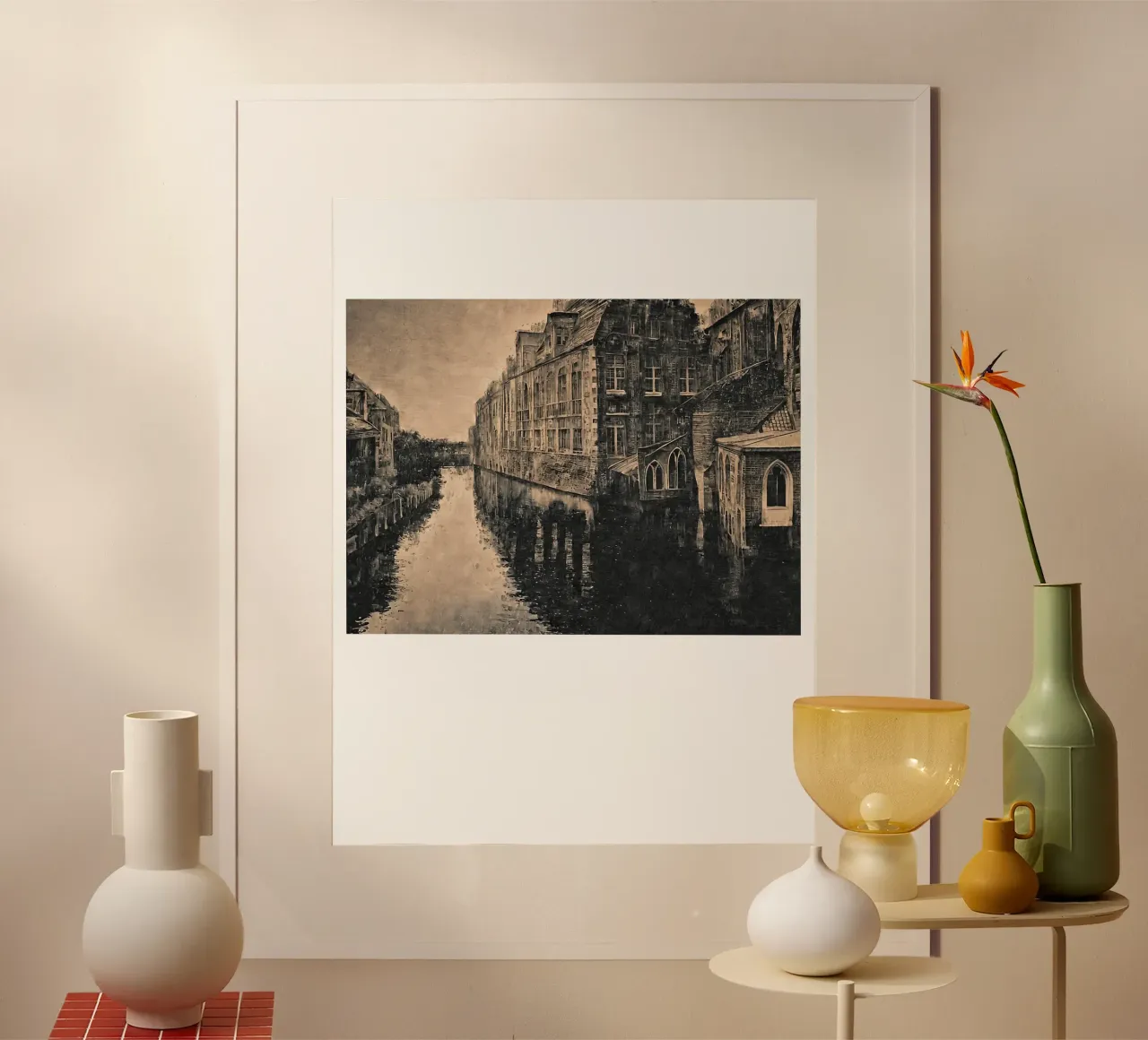 Bianco e nero Amsterdam Bruges poster con telaio in legno da ART BEST