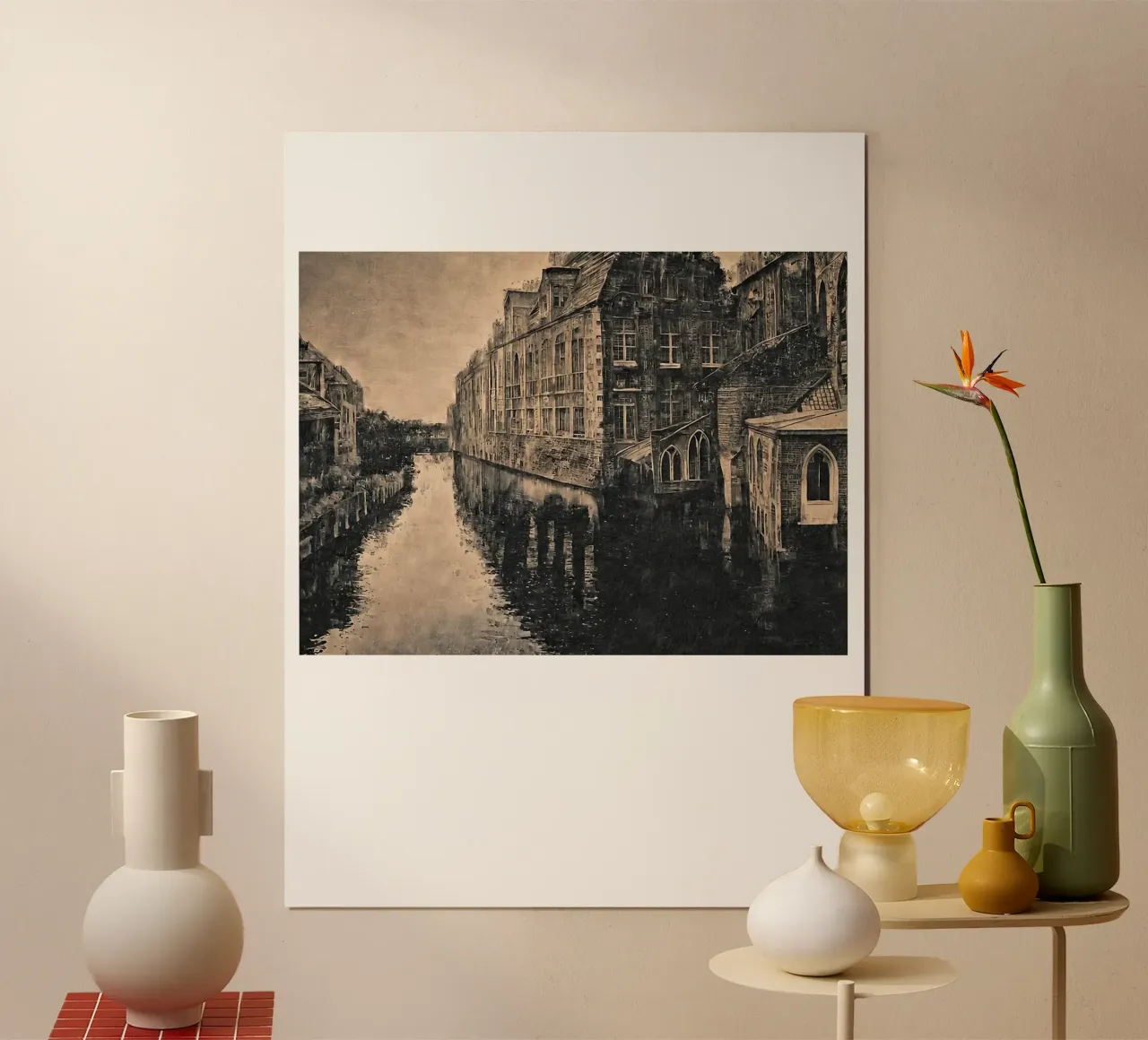 Bianco e nero Amsterdam Bruges poster con telaio in legno da ART BEST