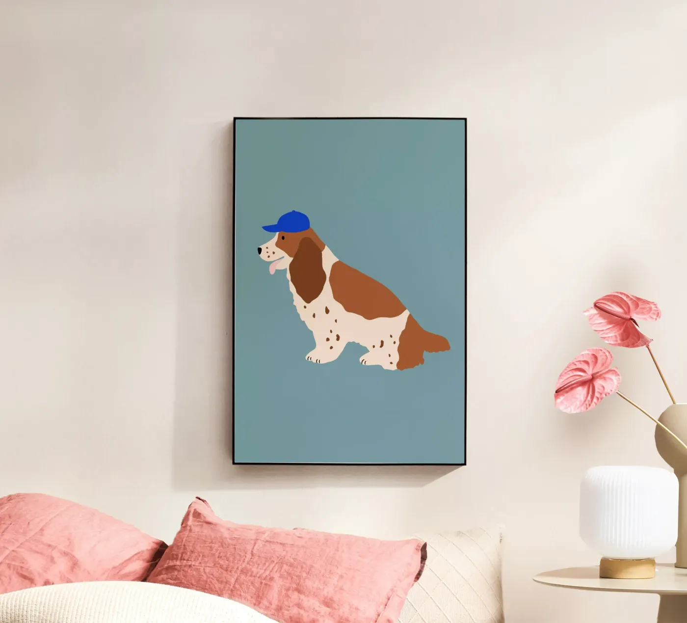 Cocker Spaniel with Blue cap acrylic glass by Maren Gross