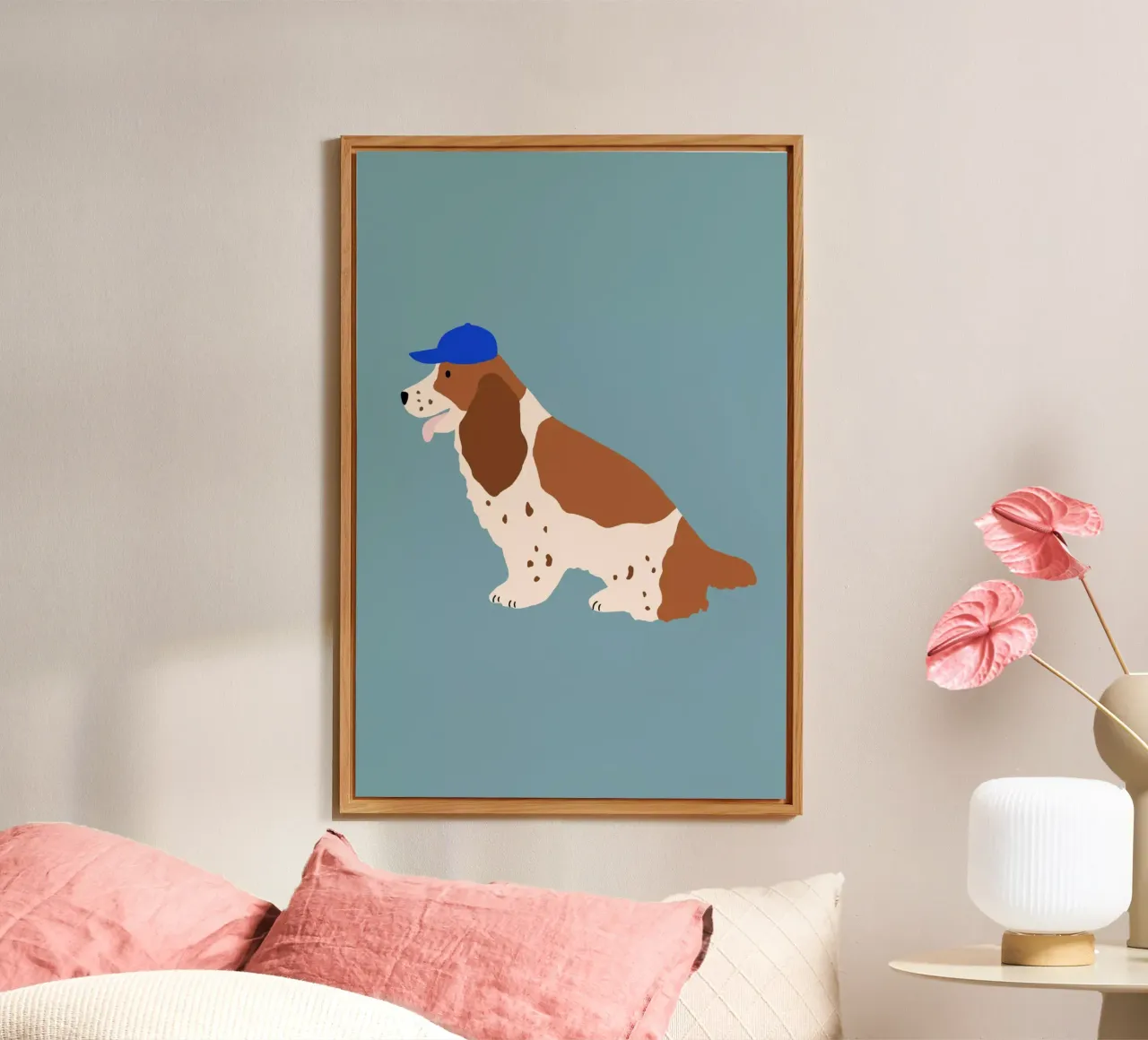 Cocker Spaniel con cappuccio blu alluminio dibond da Maren Gross