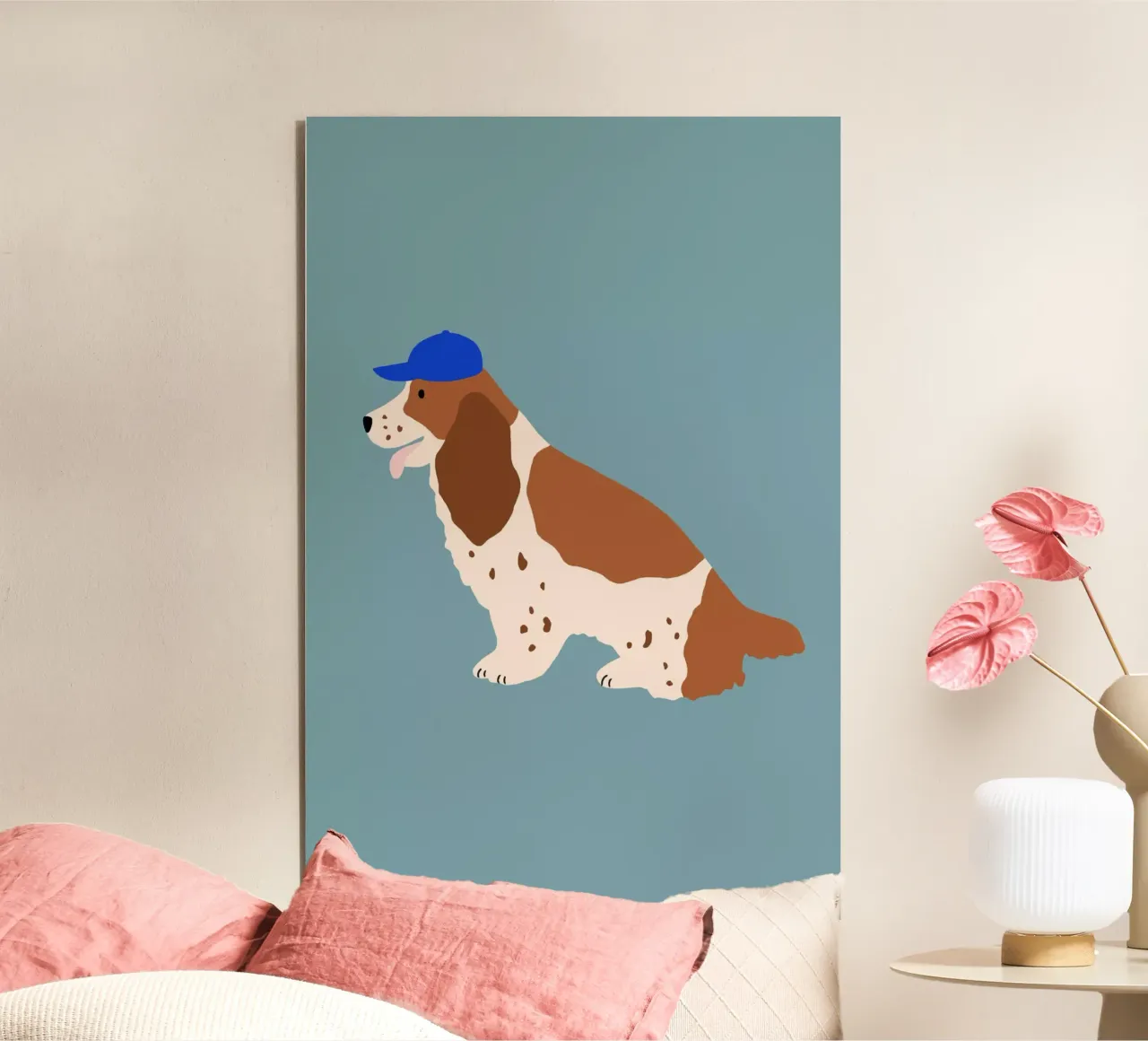 Cocker Spaniel con cappuccio blu alluminio dibond da Maren Gross