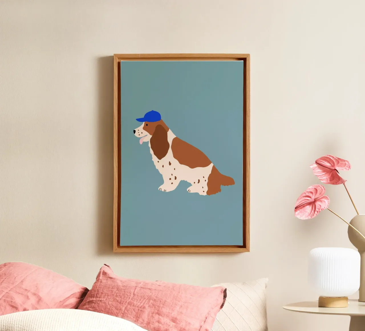 Cocker Spaniel con cappuccio blu tela con Cornice a cassetta da Maren Gross