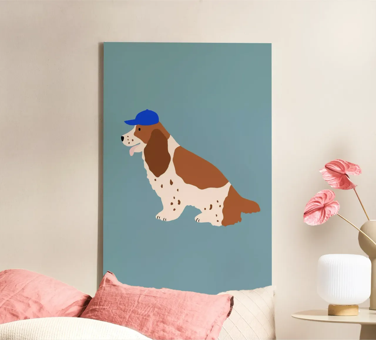 Cocker Spaniel con cappuccio blu tela con Cornice a cassetta da Maren Gross