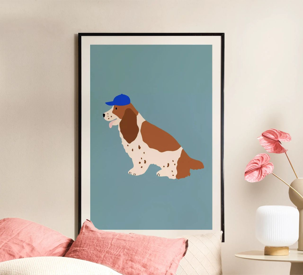 Cocker Spaniel with Blue cap poster by Maren Gross