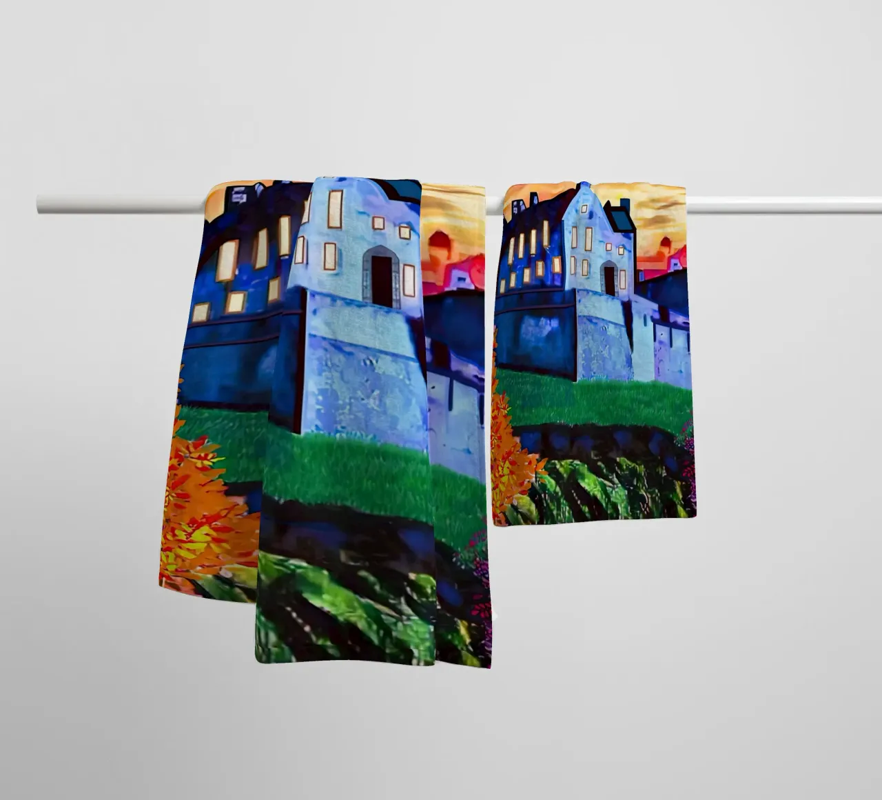 Edinburgh Castle at Dusk towel by ART BEST