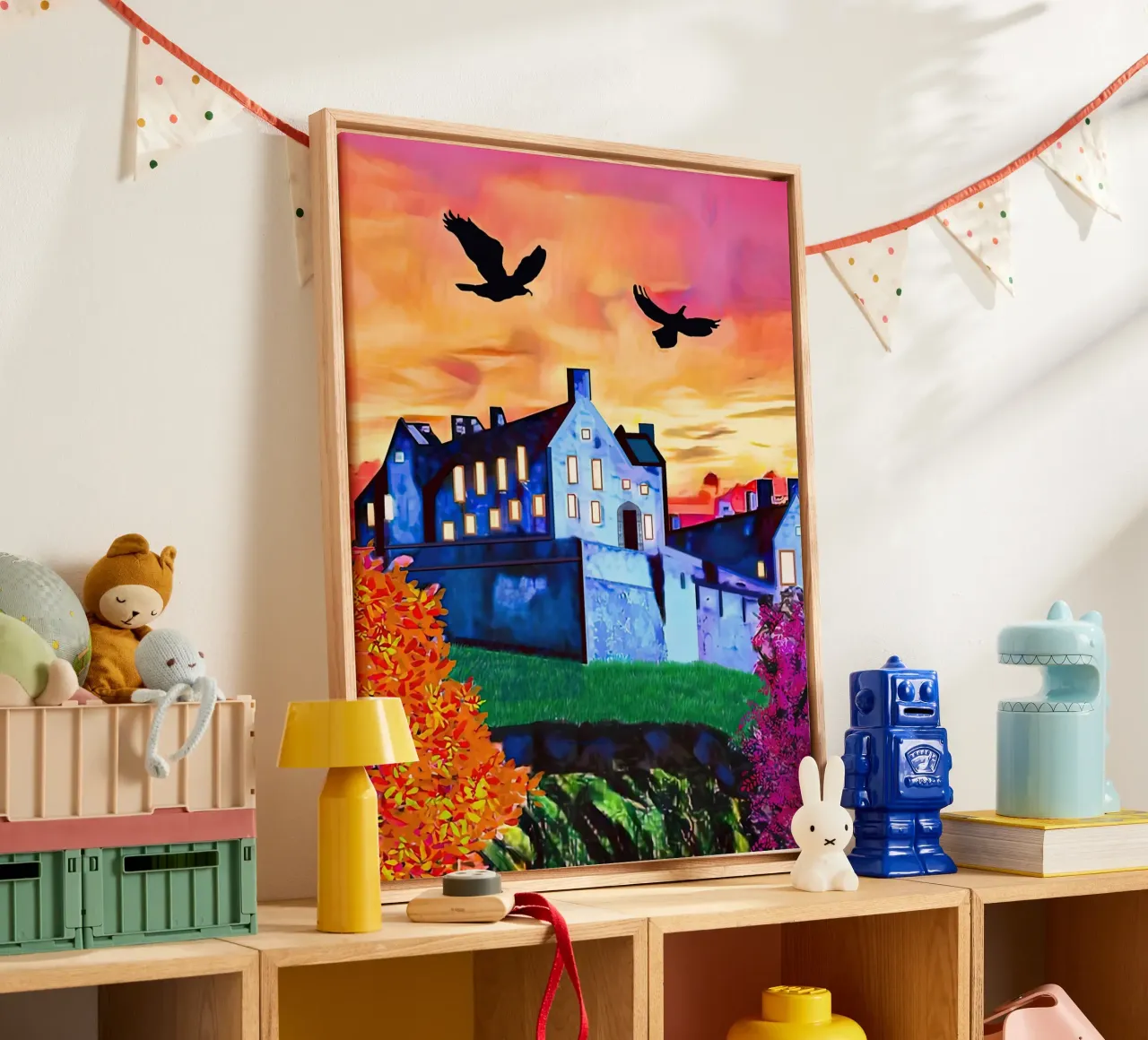 Il castello di Edimburgo al tramonto tela con Cornice a cassetta da ART BEST