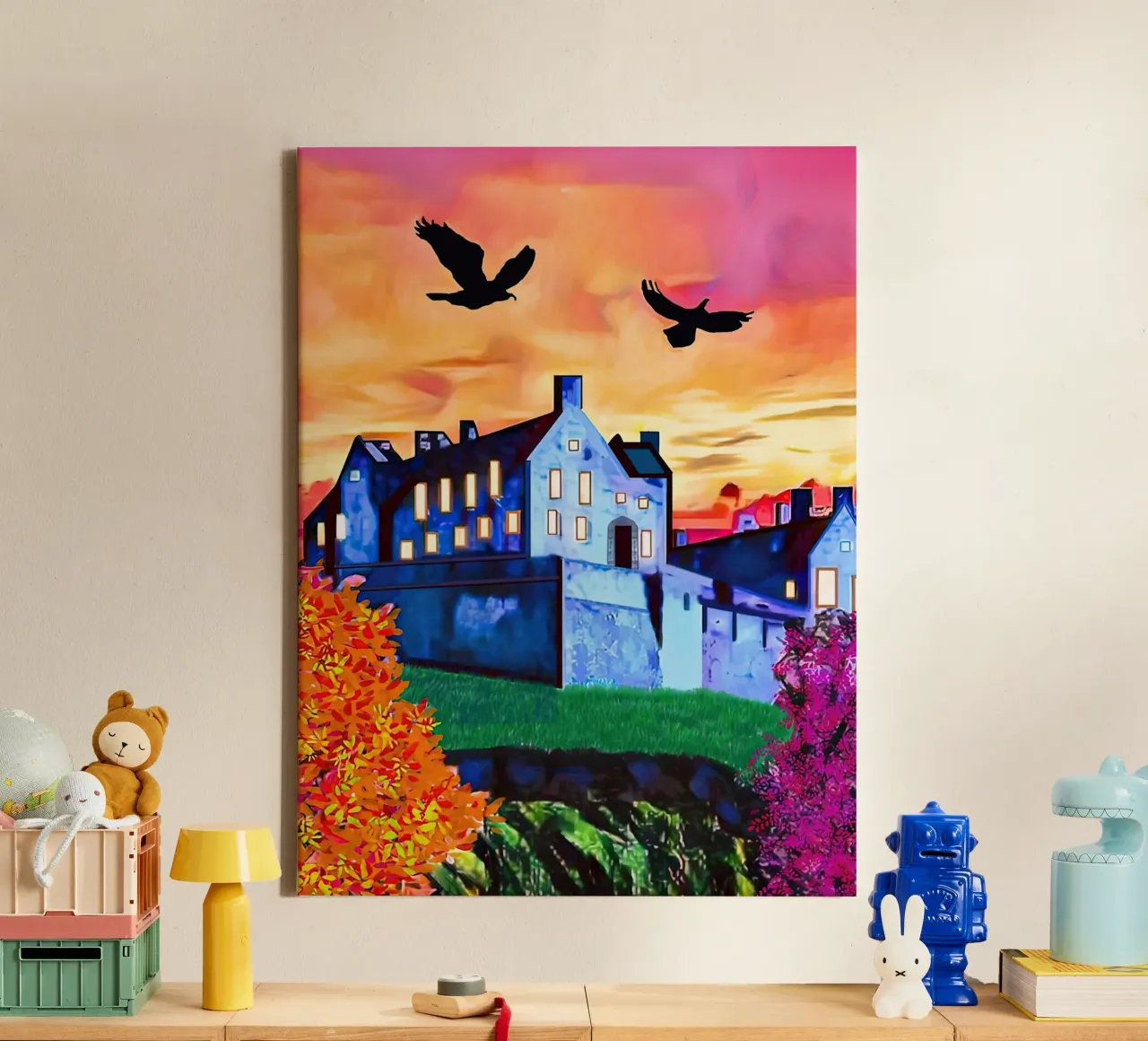 Il castello di Edimburgo al tramonto tela con Cornice a cassetta da ART BEST
