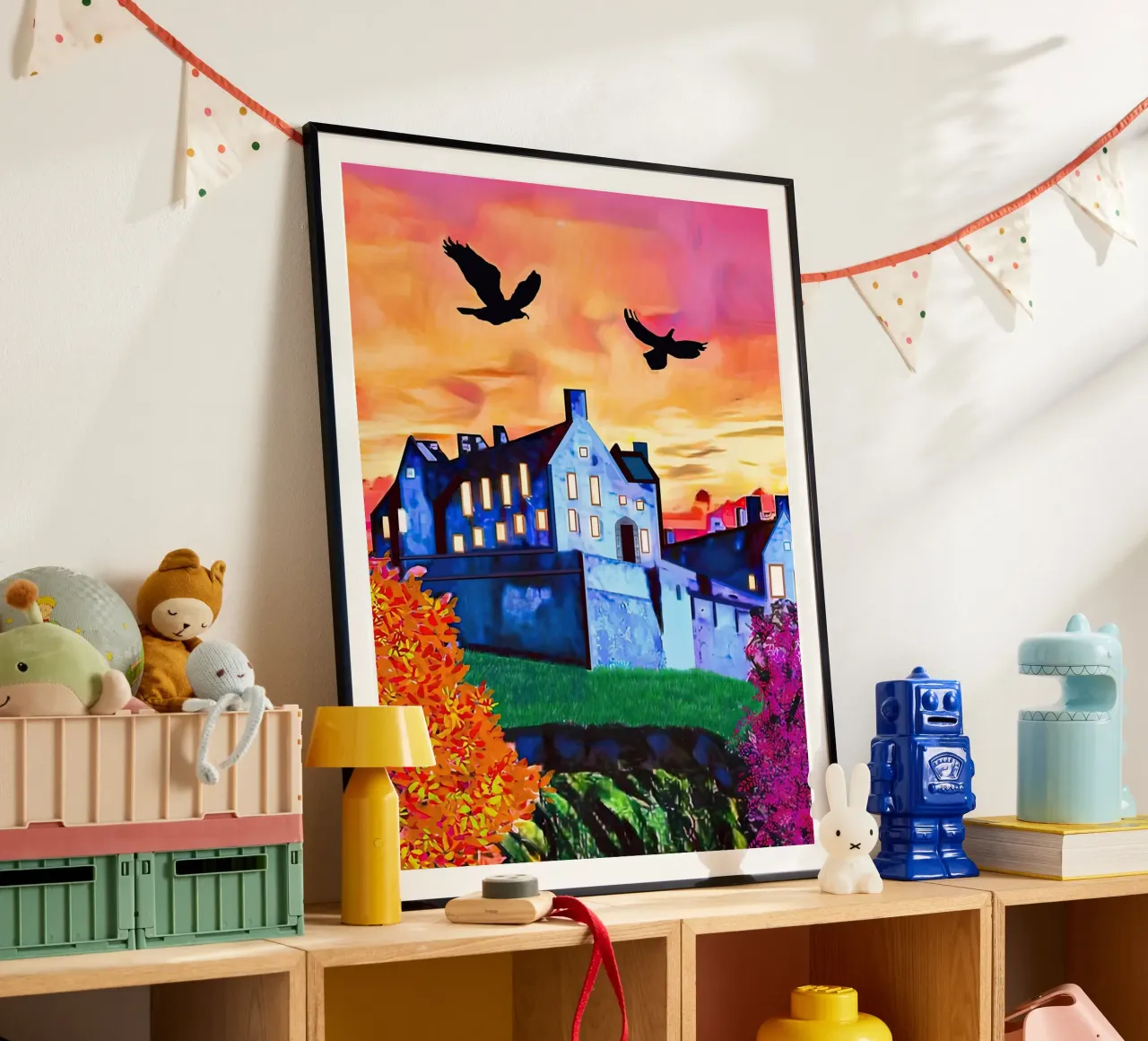 Il castello di Edimburgo al tramonto poster con telaio in legno da ART BEST