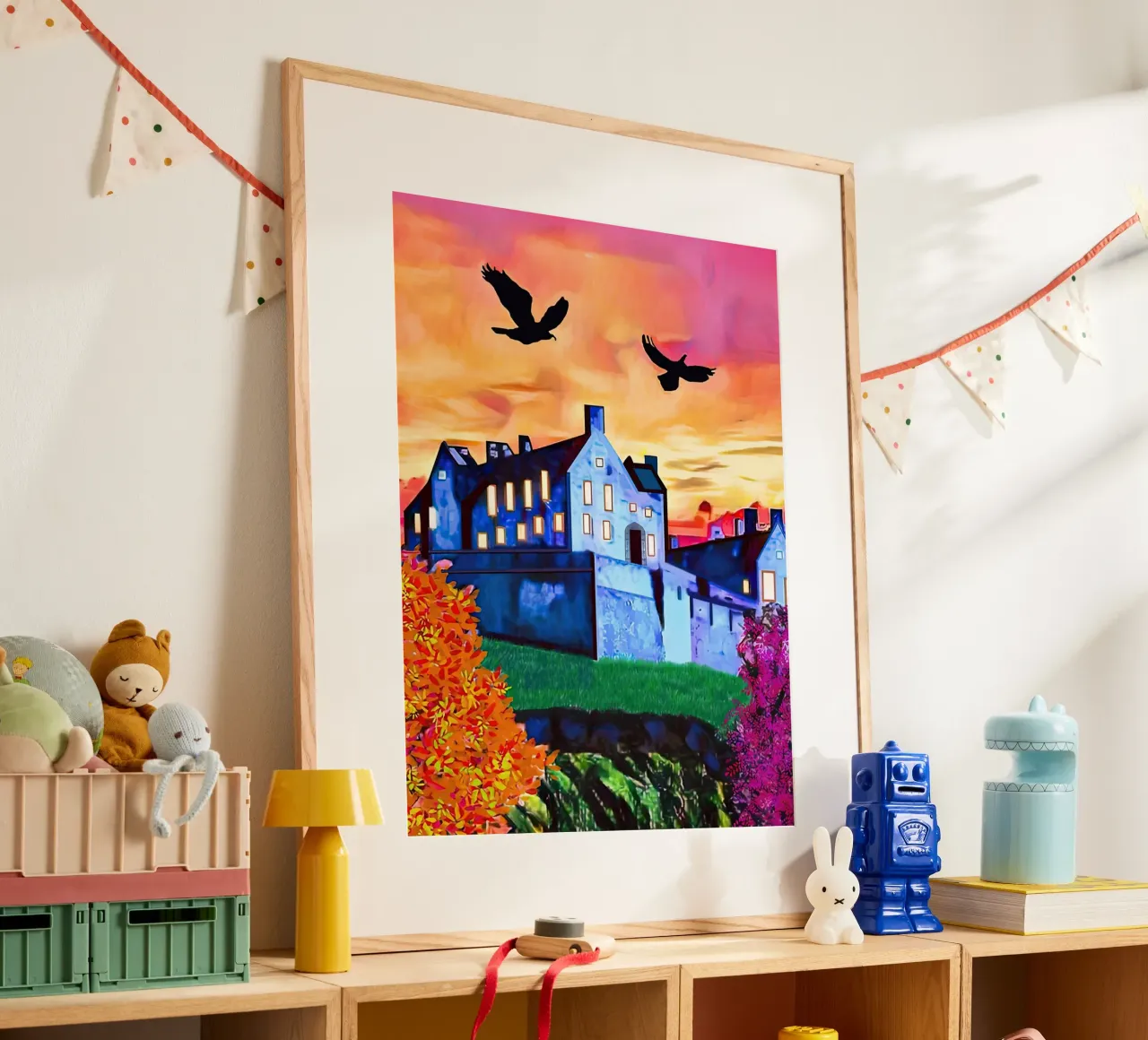 Il castello di Edimburgo al tramonto poster con telaio in legno da ART BEST