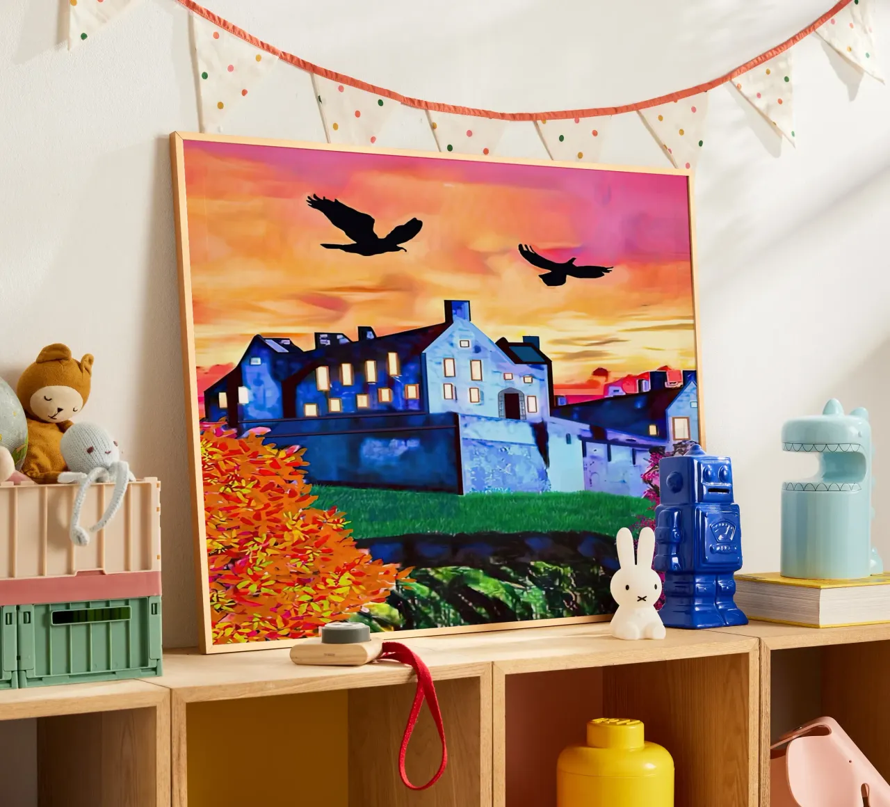 Il castello di Edimburgo al tramonto poster con telaio in legno da ART BEST